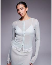 ASOS - Honey Semi Sheer Sleepwear Button Up Cardigan With Lace Trim - Lyst