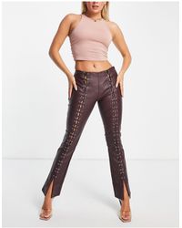 ASOS Leather Look Lace Up Flare Trouser - Red