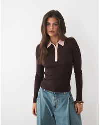 Nobody's Child - Fine Rib Knitted Contrast Collar Long Sleeve Top - Lyst