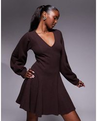 ASOS - Supersoft V-neck Fit And Flare Mini Dress With Seam Detailing - Lyst