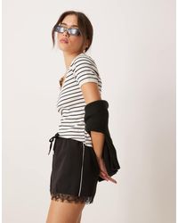 Mango - T-Shirt Corta Bianca A Righe Con Scollo Rotondo - Lyst