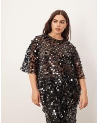 ARRANGE - Curve Sheer Grid Sequin Tee Co Ord - Lyst