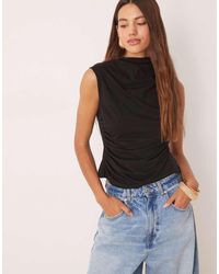 ASOS - Top Drapeado Con Cuello Alto Y Cintura Ceñida De - Lyst