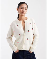 Threadbare - Gilet à surpiqûres contrastantes et fraises brodées sur l'ensemble - écru - Lyst