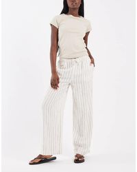 River Island - Linen Look Stripe Wide Leg Trousers - Lyst