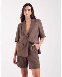 Pieces - Longline Tailored Linen-look Shorts Co-ord - Lyst
