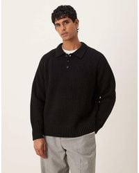 ASOS - Oversized Heavyweight Knitted Wool Blend Rib Polo Jumper - Lyst