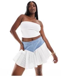 ASOS - Curve Ruffle Denim Shorts With Broderie - Lyst