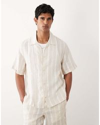 Mango - Linen Blend Short Sleeve Striped Shirt - Lyst