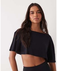 4505 - Quick Dry Cotton Slub Texture Off The Shoulder Crop T-shirt - Lyst