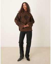 ASOS - Fringed Check Oversized Jumper - Lyst