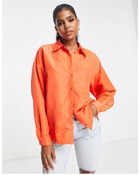 Pieces - Jylla - chemise oversize coupe carrée - orange - Lyst
