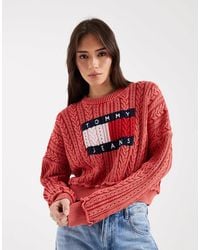 Tommy Hilfiger - Pull en maille torsadée à logo drapeau - Lyst