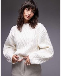TOPSHOP - Knitted Curved Sleeve Cable Oversized Jumper - Lyst