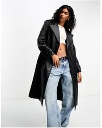 Bershka - Faux Leather Trench Coat - Lyst