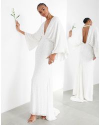 ASOS Ciara - vestito da sposa con paillettes e maniche a kimono - Bianco