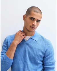 ASOS - Relaxed Knitted Textured Long Sleeve Notch Neck Polo - Lyst