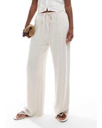 Miss Selfridge - Linen Blend Drawstring Waist Wide Leg Trousers - Lyst