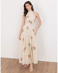 Maya - Embellished Drop Waist Halter Neck Midaxi Dress - Lyst