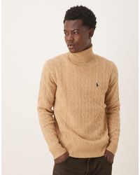 Polo Ralph Lauren - Icon Logo Wool Cable Knit Turtle Neck Jumper - Lyst