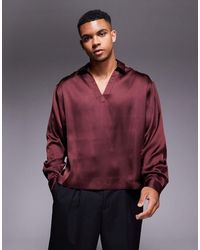 ASOS - Recht Oversized Overhemd Van Satijn Zonder Sluiting - Lyst