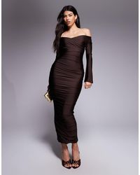 Ruched & Ready - You Wish Sculpted High Shine Off Shoulder Sweetheart Neck Maxi Dress - Lyst