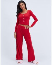 Boux Avenue - Pointelle Bow Trim Long Pyjama Set Top And Trousers Pj - Lyst