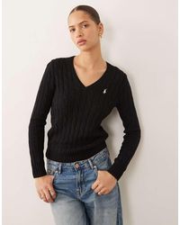 Polo Ralph Lauren - Kimberly Icon Logo Cotton Cable Knit V-neck Jumper - Lyst