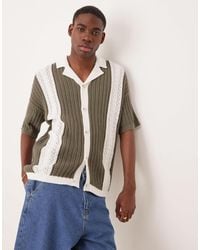 ASOS - Relaxed Knitted Revere Neck Button Through Crochet Polo - Lyst