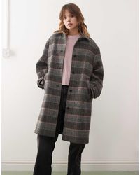 Monki - Geruite Jas Met Wol En Lange Pasvorm - Lyst