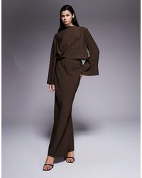 ASOS - Long Sleeve Tucked Waist Bias Maxi Dress - Lyst