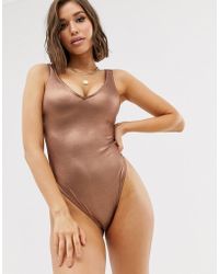 ASOS Fuller Bust Exclusive High Leg Fuller Bust Swimsuit In Metallic Copper Dd-g