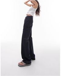 TOPSHOP - Pantalon cargo droit à taille basse avec poches oversize - clair - Lyst