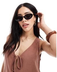 Pieces - Oval Framed Sunglasses With Tint Lense - Lyst