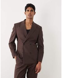 ASOS - 100% Cotton Linen Look Regular Fit Double Breasted Suit Blazer - Lyst