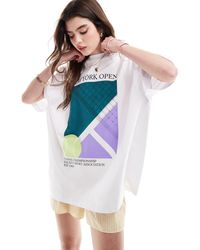 ASOS - T-shirt oversize bianca con grafica "new york open" a tema tennis - Lyst