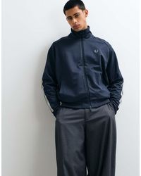 Fred Perry - Chaqueta De Chándal Co-Ord De Malla Con Cinta Bicolor En Azul Oscuro Airforce - Lyst