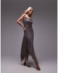 TOPSHOP - Vestido Lencero Con Volante En El Cuello, Diseño Bordado Y Ribete De Encaje De - Lyst