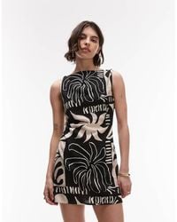TOPSHOP - Vestido Corto Con Estampado Abstracto Y Detalle Retorcido En El Hombro De Lino De - Lyst
