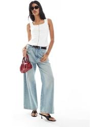 ASOS - Asos Desgin Denim Zip Through Square Neck Top - Lyst