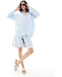 ONLY - Camicia Oversize A Maniche Lunghe Testurizzata Azzurra - Lyst