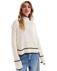 Brave Soul - Hoogsluitende Cropped Trui Met Pipingzoom - Lyst