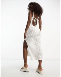 Miss Selfridge - Low Back Crochet Knit Maxi Dress With Side Split - Lyst