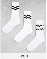 ASOS - Confezione da 3 paia di calzini bianchi con righe nere ondulate - Lyst