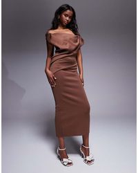 ASOS - Scuba Pleated Fallen Shoulder Midaxi Dress With Asymmetric Back - Lyst