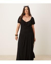 ASOS - Vestido De Tarde Midi De Estilo Mesonera Con Mangas Abullonadas Y Cintura Fruncida De Tejido Rugoso De Asos Design Curve - Lyst
