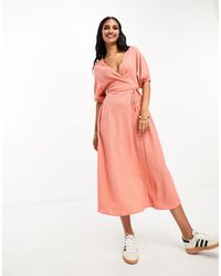ASOS - Textured Crinkle Wrap Midi Dress With Tie Side - Lyst