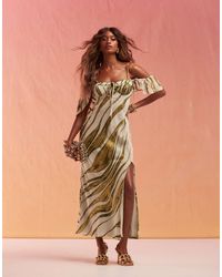 ASOS - – devore – maxi-trägerkleid mit körbchen, gerüschten ärmeln und streifendruck - Lyst