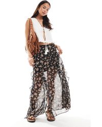 ASOS - Ruffle Chiffon Printed Maxi Skirt - Lyst