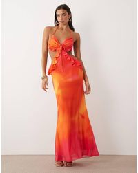 Wanderdoll - Lola Halterneck Ruffle Cut Out Detail Maxi Dress - Lyst